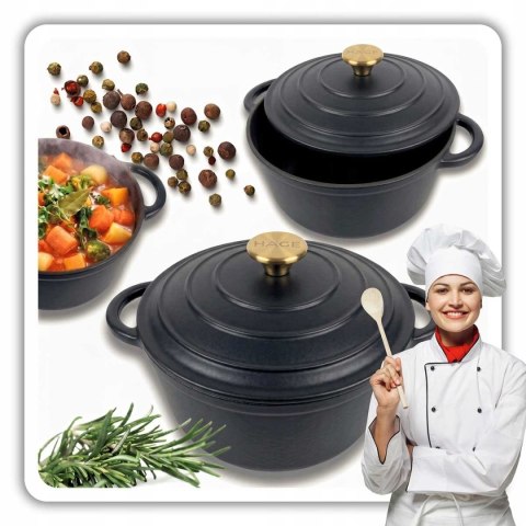 EMALIOWANY GARNEK ŻELIWNY 26cm 5L HAGE CZARNY MAT