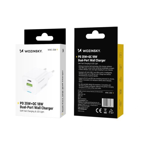 Ładowarka sieciowa Wozinsky WWC-35W GaN USB-A + USB-C - biała