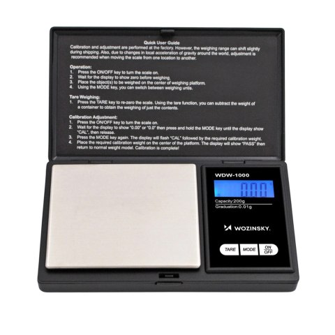 Waga jubilerska Wozinsky WDW-1000 200g 0,01g precyzyjna podświetlana - czarna
