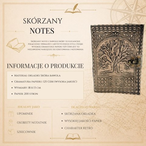Skórzany Notatnik Retro Drzewo Życia - 200 stron 125 GSM - H019