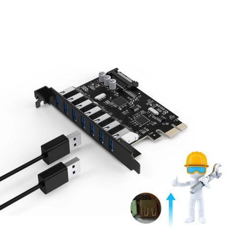 Karta rozszerzeń Orico PVU3 PCI-E 7x USB 3.0 do komputera stacjonarnego - czarna
