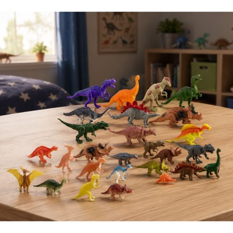 Zestaw Figurek W Pudełku Kolorowe Gumowe Dinozaury 34 Elementy