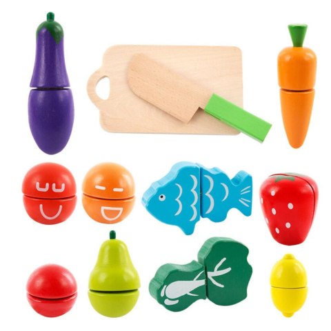 Zestaw Warzyw i Owoców Do Krojenia W Wiaderku Deska Nóż Drewniane