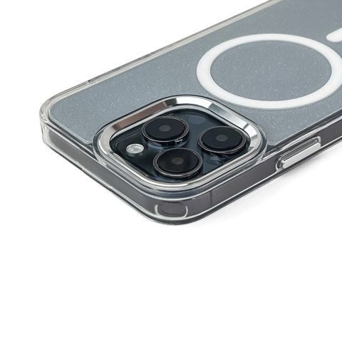 Etui pokrowiec na iPhone 16 Pro Glitter Case MagSafe - białe z brokatem