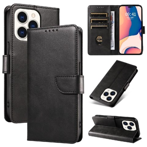 Etui pokrowiec na iPhone 16 Pro Leather Book Case - czarny