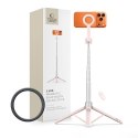 Selfie stick kijek tripod do zdjęć Bluetooth - różowo szary