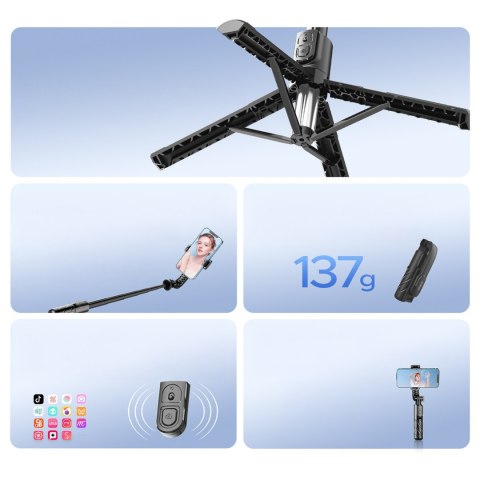 Selfie stick statyw 1/4'' na telefon kamerę aparat z obrotem 360 Bluetooth - czarny