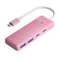 Hub USB Orico PAPW2AC-C3-C3 4-portowy 2x USB-A 3.0 1x USB-C 3.0 z ładowaniem USB-C PD 100 W 0,15 m - różowy
