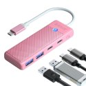 Hub USB Orico PAPW2AC-C3-C3 4-portowy 2x USB-A 3.0 1x USB-C 3.0 z ładowaniem USB-C PD 100 W 0,15 m - różowy