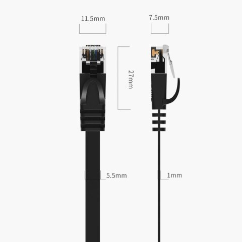 Kabel sieciowy Ethernet Orico PUG-C6B CAT6 1000Mbps RJ45 internetowy LAN płaski 0,5 m - czarny