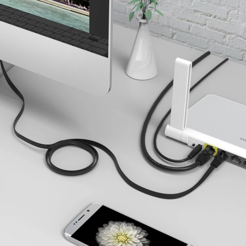 Kabel sieciowy Ethernet Orico PUG-C6B CAT6 1000Mbps RJ45 internetowy LAN płaski 10 m - czarny