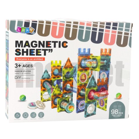 Zestaw Klocki Magnetyczne Konstrukcyjne Tor Kulkowy Kolorowe 98 el.