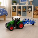 Traktor Rolniczy Farmerski Z Pługiem Wieloskibowym Gumowe Koła Zielony 1:24
