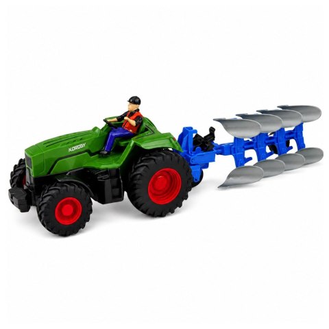 Traktor z Pługiem i Rolnikiem Zdalnie Sterowany RC Światła Zielony 1:24
