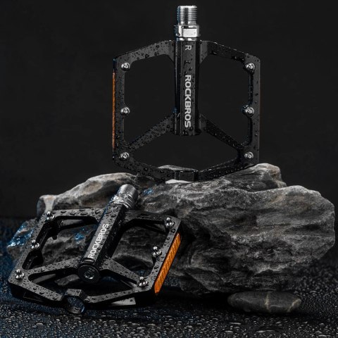 Pedały rowerowe Rockbros K371 aluminiowe odblaskowe z uszczelnionymi łożyskami - czarne