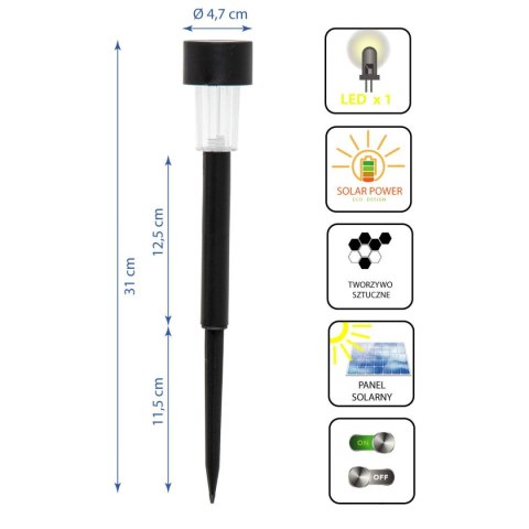 LAMPA SOLARNA LED O4,7x30,5cm PLASTIK KPL 10SZT