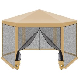 PAWILON OGRODOWY SZEŚCIOKĄTNY 2x2x2x2.5M Z MOSKITIERĄ BEŻOWY