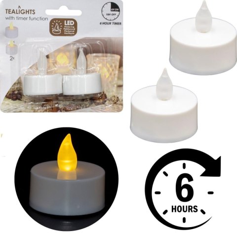 ZESTAW 2 ŚWIECZEK TEA LIGHT LED TIMER BIAŁY