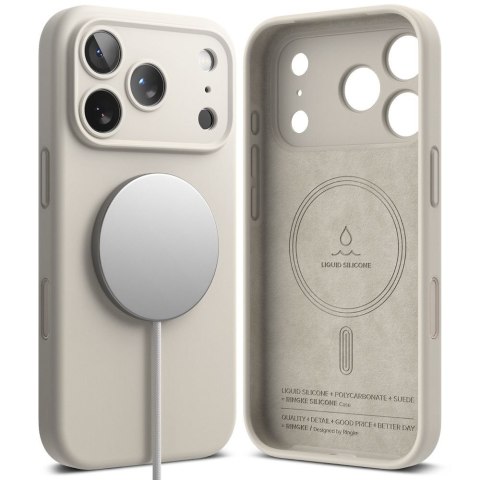 Etui plecki na iPhone 17 Pro Silicone Magnetic MagSafe - beżowe