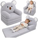 Rozkładany Fotel Sofa Leżanka Koala 2W1 Dla Dzieci Miękki Pluszowy Szary
