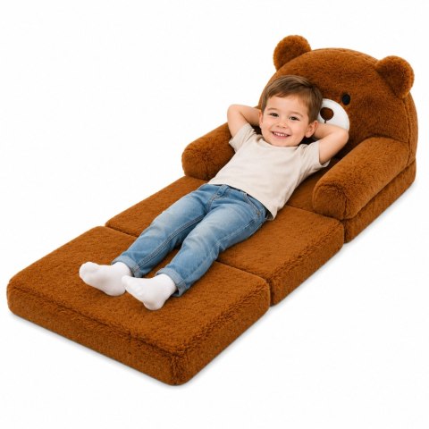 Rozkładany Fotel Sofa Leżanka Miś 2W1 Dla Dzieci Miękki Pluszowy Brązowy