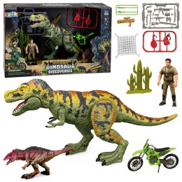 Zestaw Dinozaur T-Rex Ruchomy Myśliwy Motor Figurki Akcesoria Dźwięki