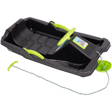 SANKI PLASTIKOWE Z HAMULCEM I KIEROWNICĄ ADAŚ 84x43x25CM CZARNE Z ZIELONYM