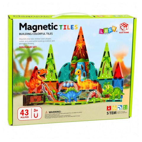Klocki Magnetyczne Konstrukcyjne Dinozaury Wulkan Kolorowe 43 el.