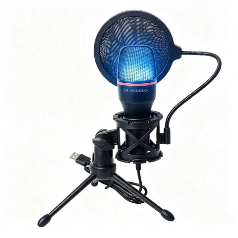 Wozinsky mikrofon do komputera studyjny gamingowy USB Statyw RGB - czarny