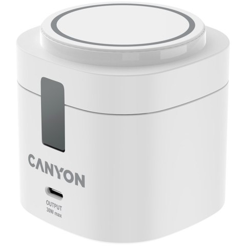 CANYON Stacja ładująca 4w1 bezprzew. 30W z kablem 1m biała