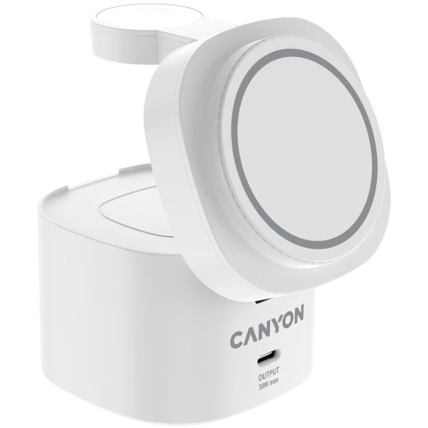 CANYON Stacja ładująca 4w1 bezprzew. 30W z kablem 1m biała