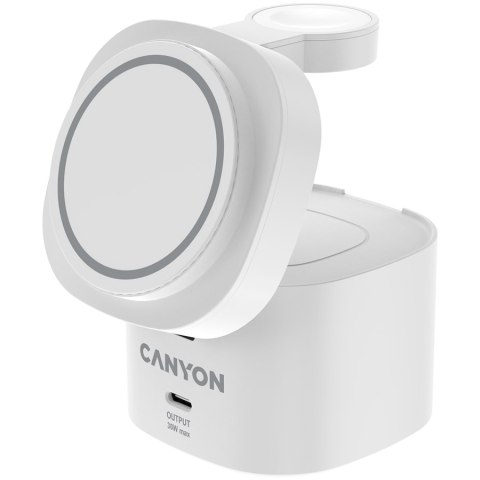 CANYON Stacja ładująca 4w1 bezprzew. 30W z ładowarką 65W biała