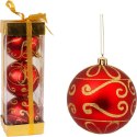 Czerwone Bombki Bożonarodzeniowe ze Złotym Brokatem - 3 Sztuki