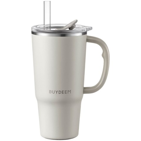 BUYDEEM Kubek termiczny ze słomką 700 ml, DS57, Oat White