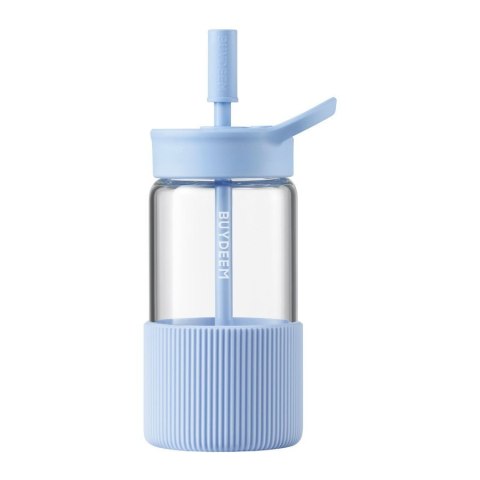 BUYDEEM Szklana butelka ze słomką 550ml, DG425, Blue