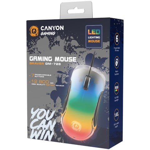 CANYON Mysz gamingowa Braver GM-728 LED 7 Przyc. Przew. Czarna