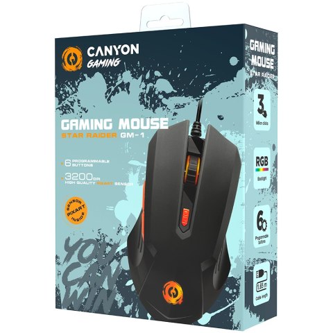 CANYON Mysz gamingowa Star Raider GM-1 RGB 6 Przyc. Przew. Czarna