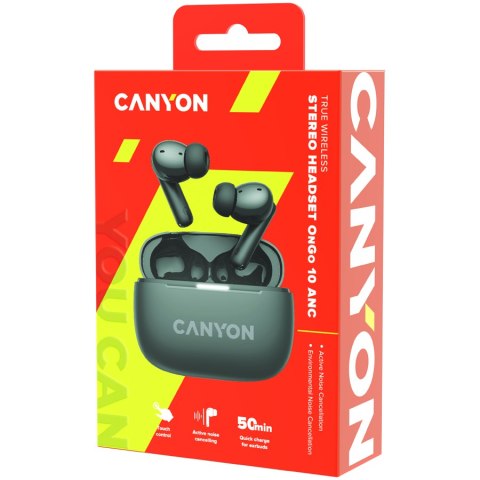 CANYON Słuchawki dokanałowe OnGo 10 ANC i ENC Szare
