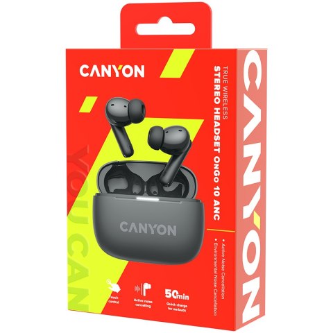 CANYON Słuchawki dokanałowe OnGo 10 ANC i ENC Szare