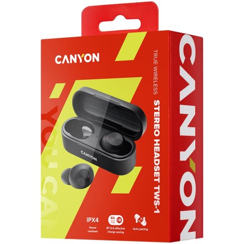CANYON Słuchawki dokanałowe TWS-1 Czarne