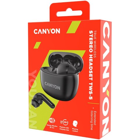 CANYON Słuchawki dokanałowe TWS-5 Etui Czarne
