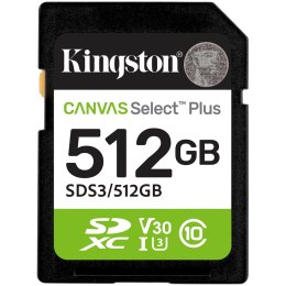 KINGSTON 512GB SDXC Canvas Select Plus Gen3 150MB/s C10 UHS-I U3 V30