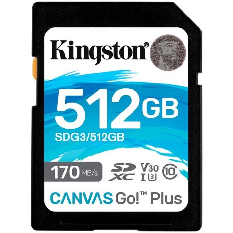 Kingston 512GB SDXC Canvas Go Plus 170R C10 UHS-I U3 V30