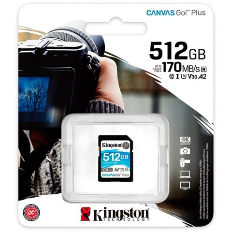 Kingston 512GB SDXC Canvas Go Plus 170R C10 UHS-I U3 V30