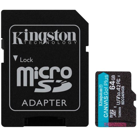 Kingston 64GB microSDXC Canvas Go Plus Gen4 200MB/s A2 U3 V30 Card + Adapter