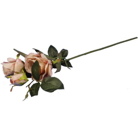 Sztuczna Gałązka z Trzema Różami o Kolorze Łososiowym, 65 cm