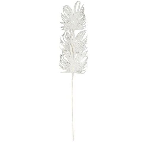 GAŁĄZKA BROKATOWA - 3 LIŚCIE PALMY 66 CM BIAŁA