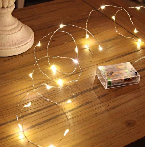 LAMPKI 10 LED ŚWIATEŁKA MIKRO DRUCIKI NA BATERIE ŚWIATŁO CIEPŁE BIAŁE