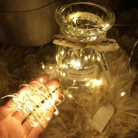 LAMPKI 10 LED ŚWIATEŁKA MIKRO DRUCIKI NA BATERIE ŚWIATŁO CIEPŁE BIAŁE