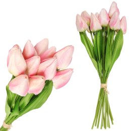 Bukiet 12 TULIPANÓW W PĘCZKU Z RAFIĄ 32 cm jasno różowe